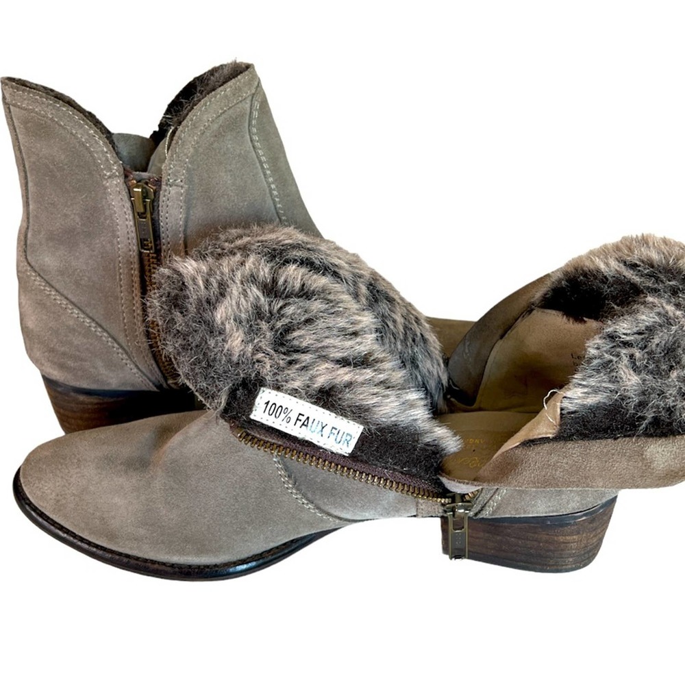 SAYCHELLES Suede Leather Faux Fur Lined Grey Bootie Boots
